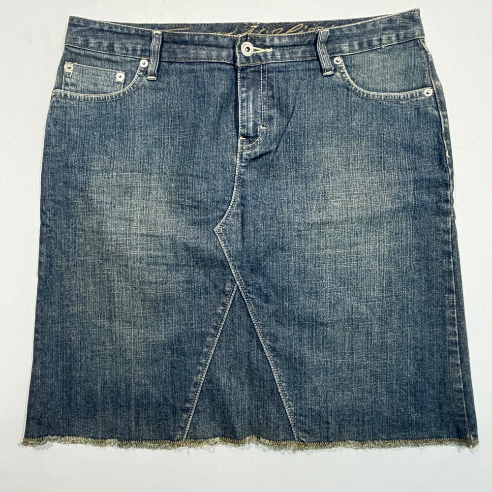Tommy Hilfiger Denim Skirt Women's 10 Blue Raw Hem Casual Mini Jean Skirt